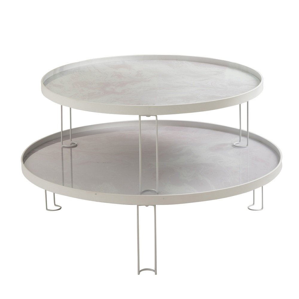 Set de 2 tables marbrées AVRA en verre blanc et métal noir.